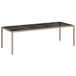 Berkfield Home Garden Table Beige 250x100x75 cm Tempered Glass & Poly Rattan - Size: 250 x 100 x 75 cm - thumbnail 1