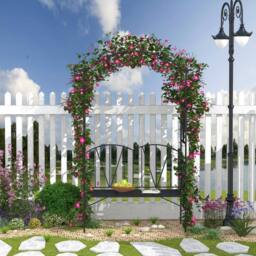 OUTSUNNY Garden Bench, Metal Garden Loveseat with Arch for Climbing Plants in Black - thumbnail 1