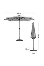 Garden Sanctuary 3m Solar Powered LED Outdoor Patio Umbrella with Floral-Pattern Base in Light Grey - thumbnail 6