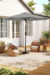 Garden Sanctuary 3m Solar Powered LED Outdoor Patio Umbrella with Floral-Pattern Base in Light Grey - thumbnail 3