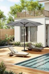 Garden Sanctuary 3m Solar Powered LED Outdoor Patio Umbrella with Floral-Pattern Base in Light Grey - thumbnail 2