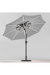 Garden Sanctuary 3m Solar Powered LED Outdoor Patio Umbrella with Floral-Pattern Base in Light Grey - thumbnail 4