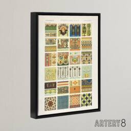 "Artery8 Renaissance Patterns Racinet Vintage Black Framed Canvas Wall Art - Size: W12"" x H16""" - thumbnail 2