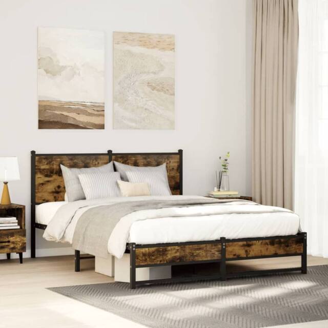 Berkfield Home Metal Bed Frame without Mattress Smoked Oak 150x200 cm King Size in Brown - image 1