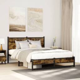 Berkfield Home Metal Bed Frame without Mattress Smoked Oak 150x200 cm King Size in Brown - thumbnail 1