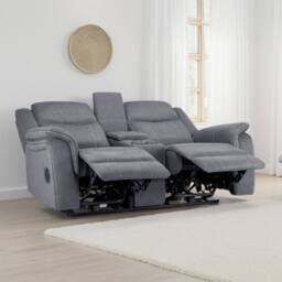 Furnishings For Less UK Orlando Grey Fabric 2 Seater Electric Reclining Sofa Centre Console - thumbnail 3