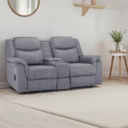 Furnishings For Less UK Orlando Grey Fabric 2 Seater Electric Reclining Sofa Centre Console - thumbnail 1