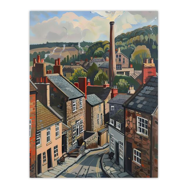 "Artery8 Traditional Northern English Village Painting Wall Art Print in Brown - Size: W24"" x H32""" - image 1