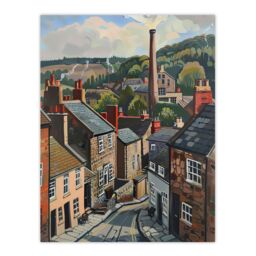 "Artery8 Traditional Northern English Village Painting Wall Art Print in Brown - Size: W24"" x H32""" - thumbnail 1