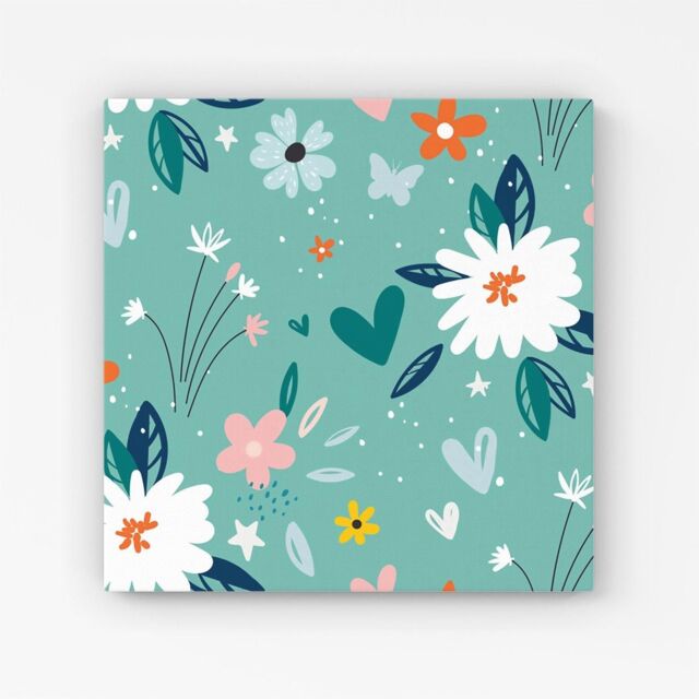 "Warren Reed - Designer Garden Summer Flowers Canvas in Blue - Size: W30"" x H30""" - image 1