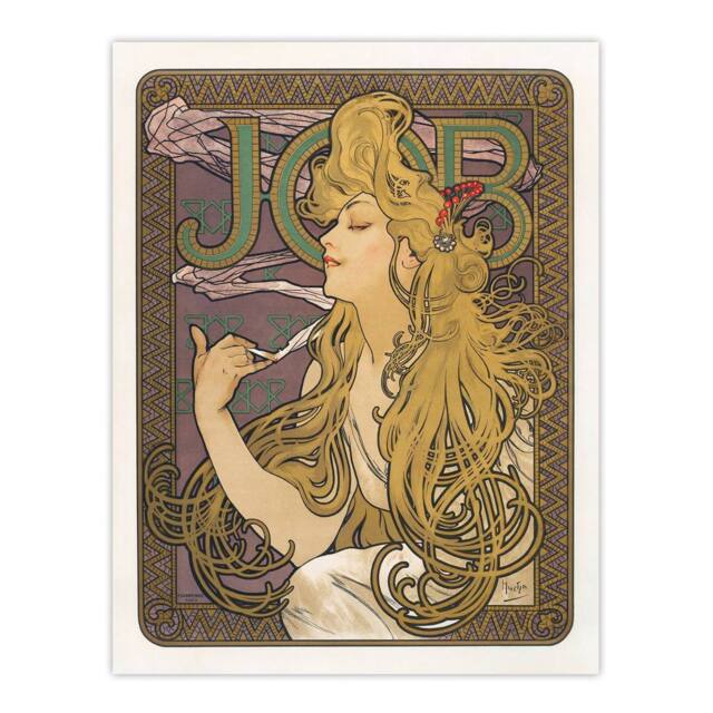 "Artery8 Job Paper Vintage French Advert Art Nouveau Wall Art Print Mucha in Purple - Size: W12"" x H16""" - image 1
