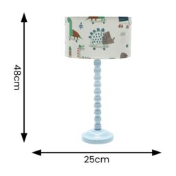 ValueLights Bobbins Powder Blue Table Lamp with Cartoon Dino Drum Lamp Shade - thumbnail 5