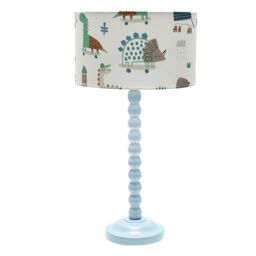 ValueLights Bobbins Powder Blue Table Lamp with Cartoon Dino Drum Lamp Shade - thumbnail 2