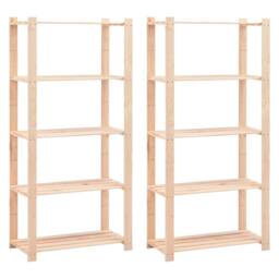 Berkfield Home 5-Tier Storage Racks 2 pcs 80x38x170 cm Solid Pinewood 250 kg in Beige - Size: 80 x 38 x 170 cm - thumbnail 2