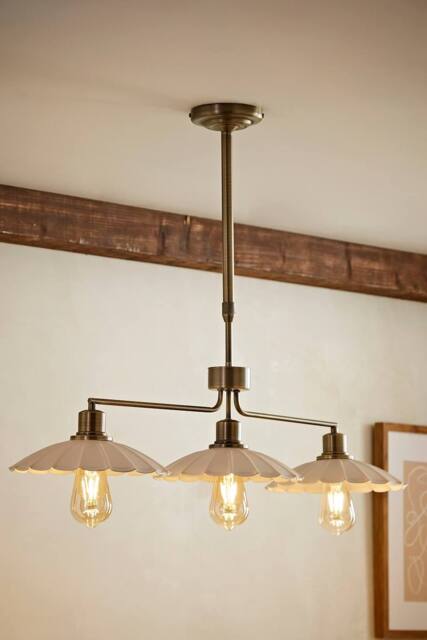 ValueLights Holborn Brushed Gold Cream Scalloped Shade 3 Drop Diner Ceiling Light - image 1