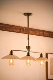 ValueLights Holborn Brushed Gold Cream Scalloped Shade 3 Drop Diner Ceiling Light - thumbnail 2