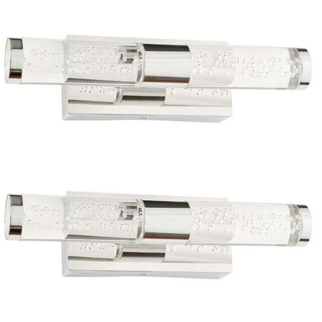 Loops 2 PACK LED Bathroom Twin Wall Light 2x 3W Warm White IP44 Modern Slim Strip Lamp - image 1