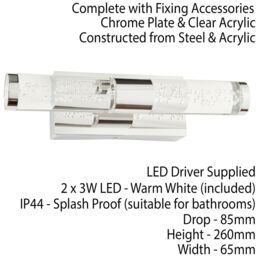 Loops 2 PACK LED Bathroom Twin Wall Light 2x 3W Warm White IP44 Modern Slim Strip Lamp - thumbnail 3
