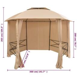 Berkfield Home Garden Marquee Pavilion Tent with Curtains Hexagonal 360x265 cm in Beige - thumbnail 9