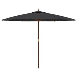 Berkfield Home Garden Parasol with Wooden Pole Black 299x240 cm - thumbnail 4