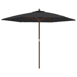 Berkfield Home Garden Parasol with Wooden Pole Black 299x240 cm - thumbnail 2