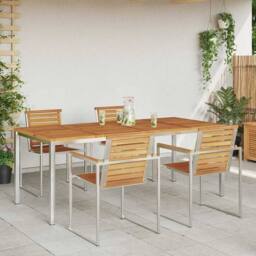 Berkfield Home Outdoor Dining Table 200x90x74.5 cm Solid Wood Acacia in Brown - thumbnail 4