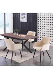 Life Interiors Set of 4 Camden Modern Velvet Dining Chairs with Armrests, Quilted Design & Black Metal Legs in Cream - thumbnail 5