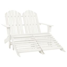 Berkfield Home 2-Seater Garden Adirondack Chair&Ottoman Fir Wood White - thumbnail 1
