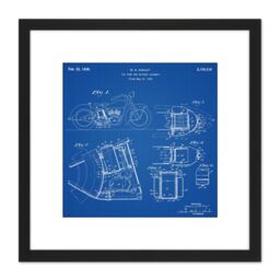 Artery8 Harley Motor Cycle Bike Oil Tank & Battery Assembly 1938 Patent Plan 8X8 Inch Square Wooden Framed Wall Art Print Picture with Mount in Black - thumbnail 1