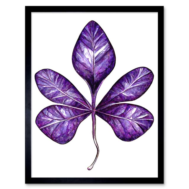 "Artery8 Wall Art Print Purple on White Money Tree Leaf Modern Simple Art Framed in Black - Size: W12"" x H16""" - image 1