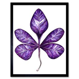 "Artery8 Wall Art Print Purple on White Money Tree Leaf Modern Simple Art Framed in Black - Size: W12"" x H16""" - thumbnail 1