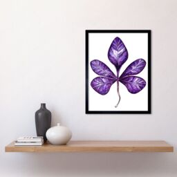 "Artery8 Wall Art Print Purple on White Money Tree Leaf Modern Simple Art Framed in Black - Size: W12"" x H16""" - thumbnail 2