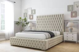 "Sloomy Ambassador Plush Bed Frame With 50"" Upholstered Headboard in Cream - Size: Super King" - thumbnail 2