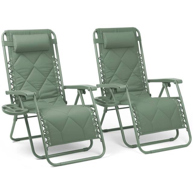 Keplin Set of 2 XXL Premium Heavy Duty Quilted Zero Gravity Chairs in Green - image 1