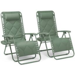 Keplin Set of 2 XXL Premium Heavy Duty Quilted Zero Gravity Chairs in Green - thumbnail 1