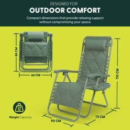 Keplin Set of 2 XXL Premium Heavy Duty Quilted Zero Gravity Chairs in Green - thumbnail 2
