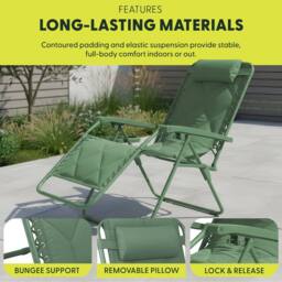 Keplin Set of 2 XXL Premium Heavy Duty Quilted Zero Gravity Chairs in Green - thumbnail 3