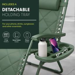 Keplin Set of 2 XXL Premium Heavy Duty Quilted Zero Gravity Chairs in Green - thumbnail 7
