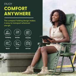 Keplin Set of 2 XXL Premium Heavy Duty Quilted Zero Gravity Chairs in Green - thumbnail 6