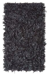 Homescapes Dallas Leather Shaggy Rug in Black - Size: 150 cm diameter - thumbnail 2