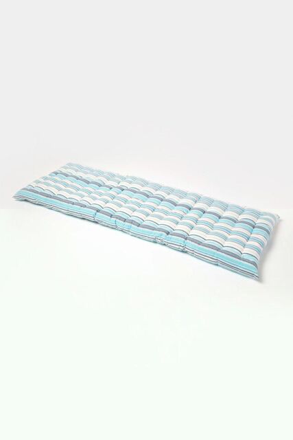 Homescapes Garden Bench Cushion Luxury 3 Seater Cotton Blue Striped Indoor Outdoor Pad - image 1