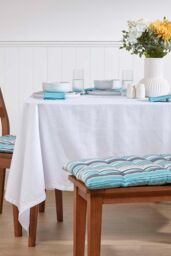 Homescapes Garden Bench Cushion Luxury 3 Seater Cotton Blue Striped Indoor Outdoor Pad - thumbnail 2