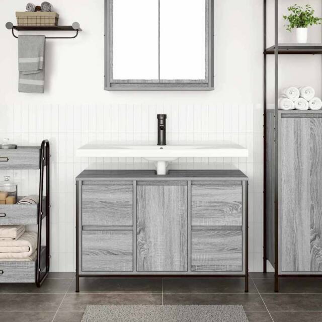 Berkfield Home Decorative Basin Cabinet with Drawers Grey Sonoma 90x34.5x60 cm - image 1