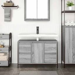 Berkfield Home Decorative Basin Cabinet with Drawers Grey Sonoma 90x34.5x60 cm - thumbnail 1