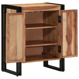 Berkfield Home Shoe Cabinet Black 30x30x40 cm Solid Acacia Wood & Steel in Brown - Size: 30 x 30 x 40 cm - thumbnail 1