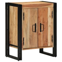 Berkfield Home Shoe Cabinet Black 30x30x40 cm Solid Acacia Wood & Steel in Brown - Size: 30 x 30 x 40 cm - thumbnail 2