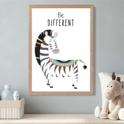 ARTZE Be Different Zebra Tribal Animal Quote Framed Print SIZE: A2 with Oak Frame in Grey - Size: A4 - thumbnail 2