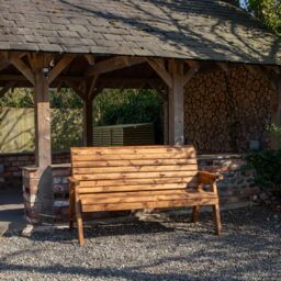 Samuel Alexander Hand Made 3 Seater Chunky Rustic Wooden Garden Bench Assembled in Brown - thumbnail 2