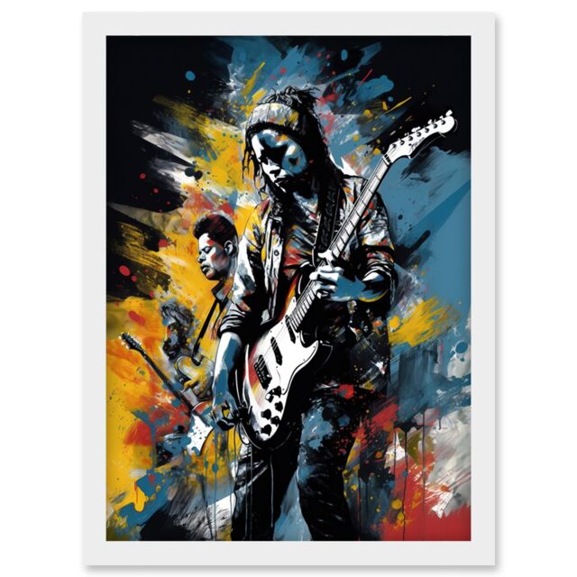 Artery8 Music Band on Stage Playing at Festival Modern Acrylic Painting Artwork Framed Wall Art Print A4 in White - image 1