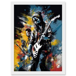 Artery8 Music Band on Stage Playing at Festival Modern Acrylic Painting Artwork Framed Wall Art Print A4 in White - thumbnail 1